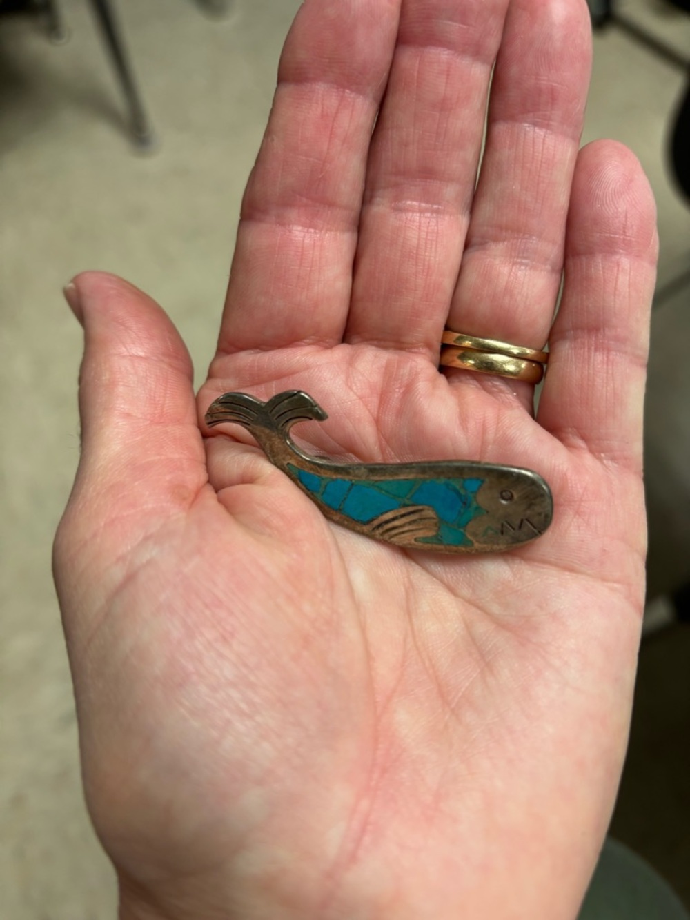 Najvo turquoise silver fish pin.